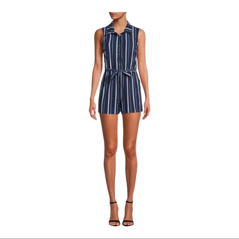 No Boundaries Juniors' Blue Striped Lace Back Romper; SZ XL (15-17); BNWT